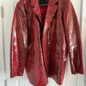Men’s Real Leather Red Snake-Print Blazer Jacket